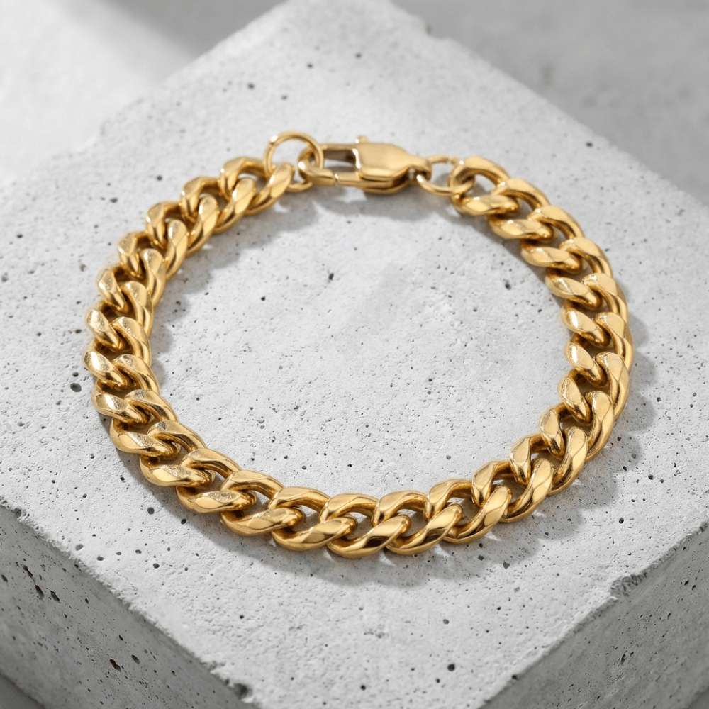 Bracelet gourmette homme or maille acier inoxydable