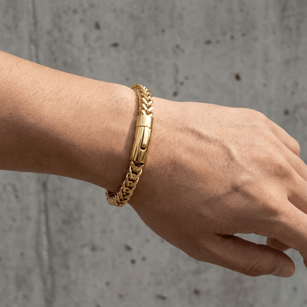 Gourmette homme or maille franco bracelet acier inoxydable