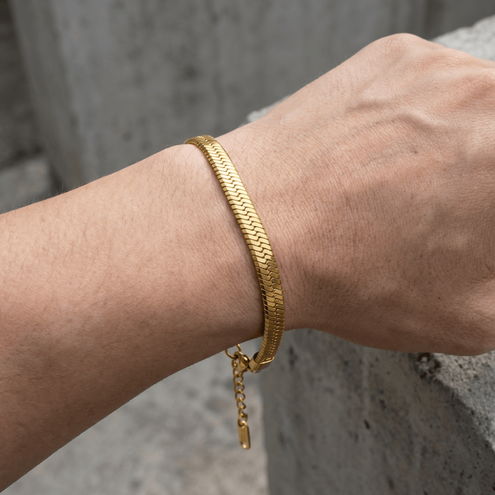 Gourmette or homme maille serpent bracelet acier