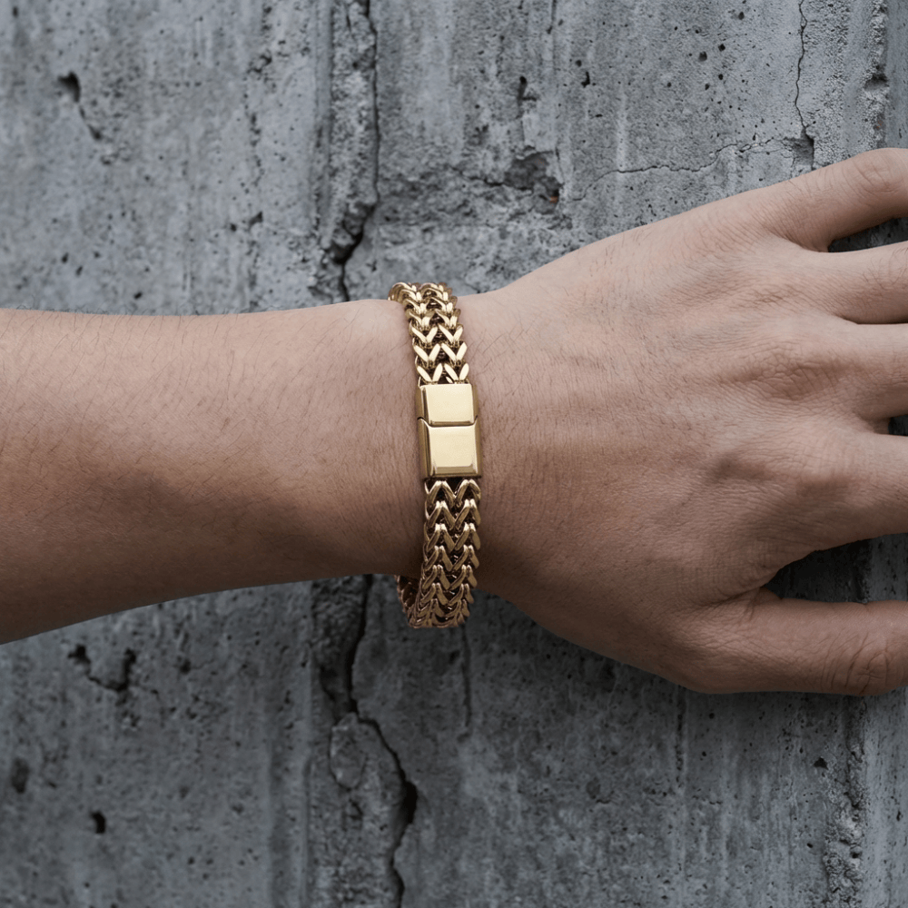 Gourmette homme or acier inoxydable maille tressée bracelet