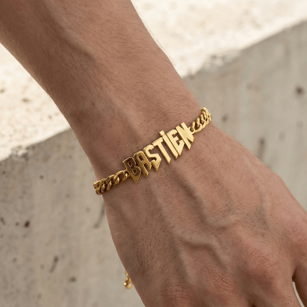 Bracelet homme gourmette or prénom découpé acier inoxydable