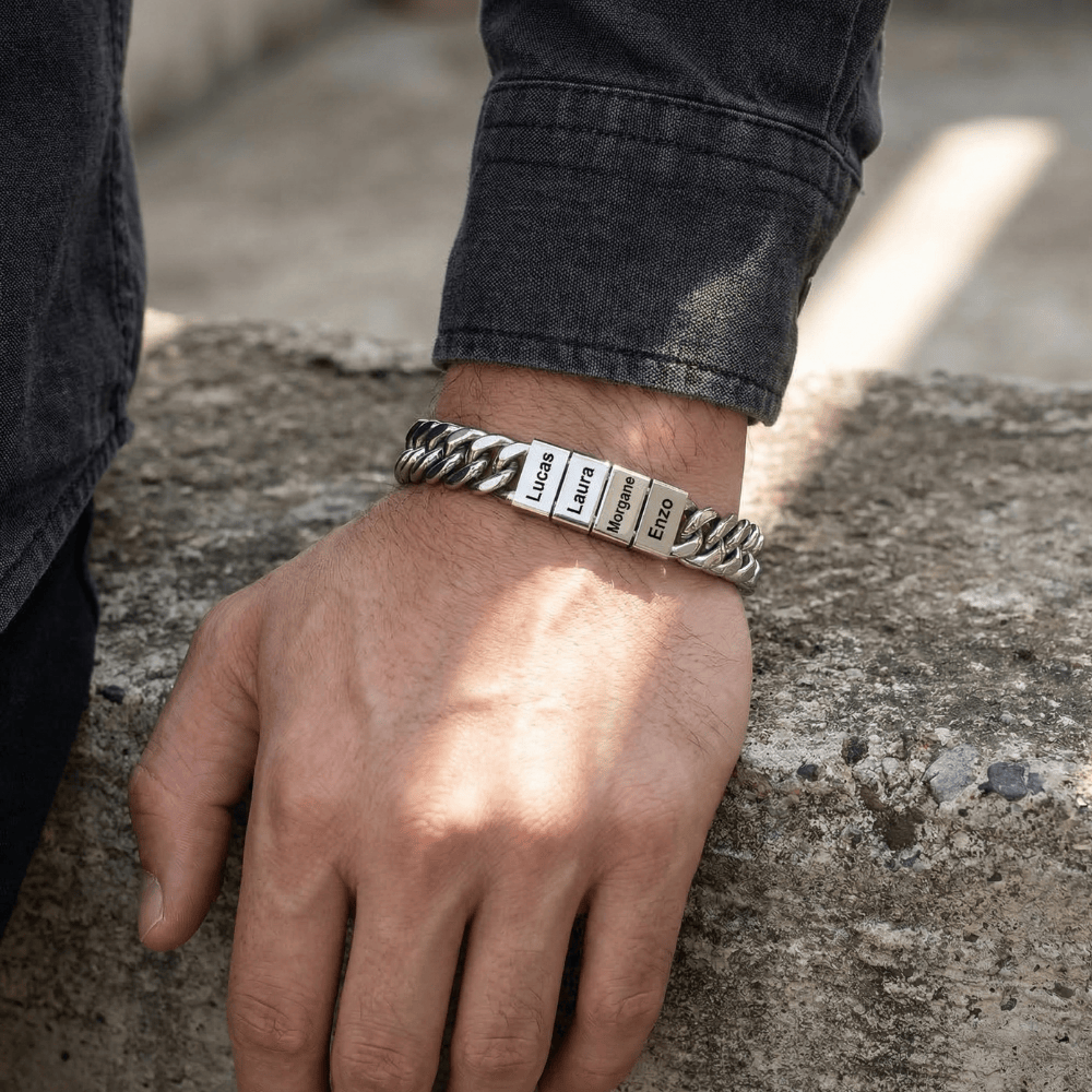 Gourmette homme prénom argent acier inoxydable bracelet personnalisé