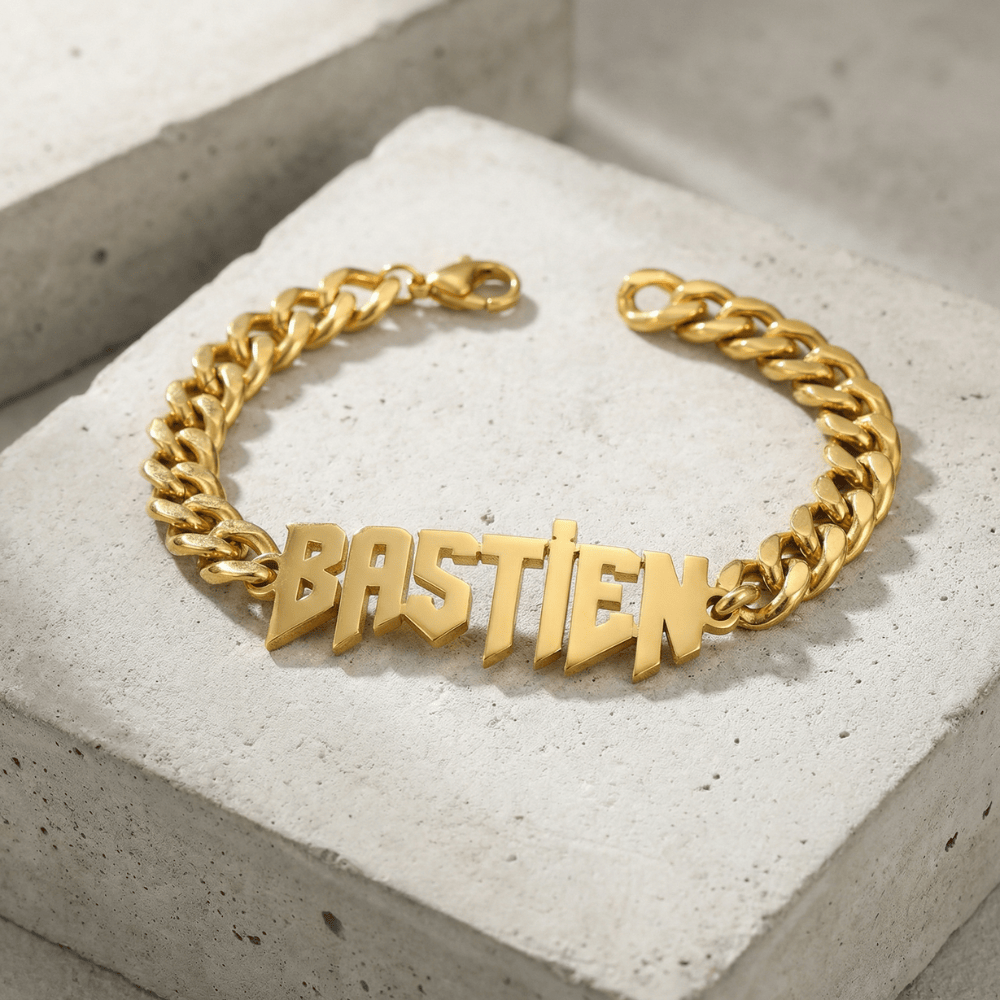 Gourmette homme or personnalisable prénom découpé acier