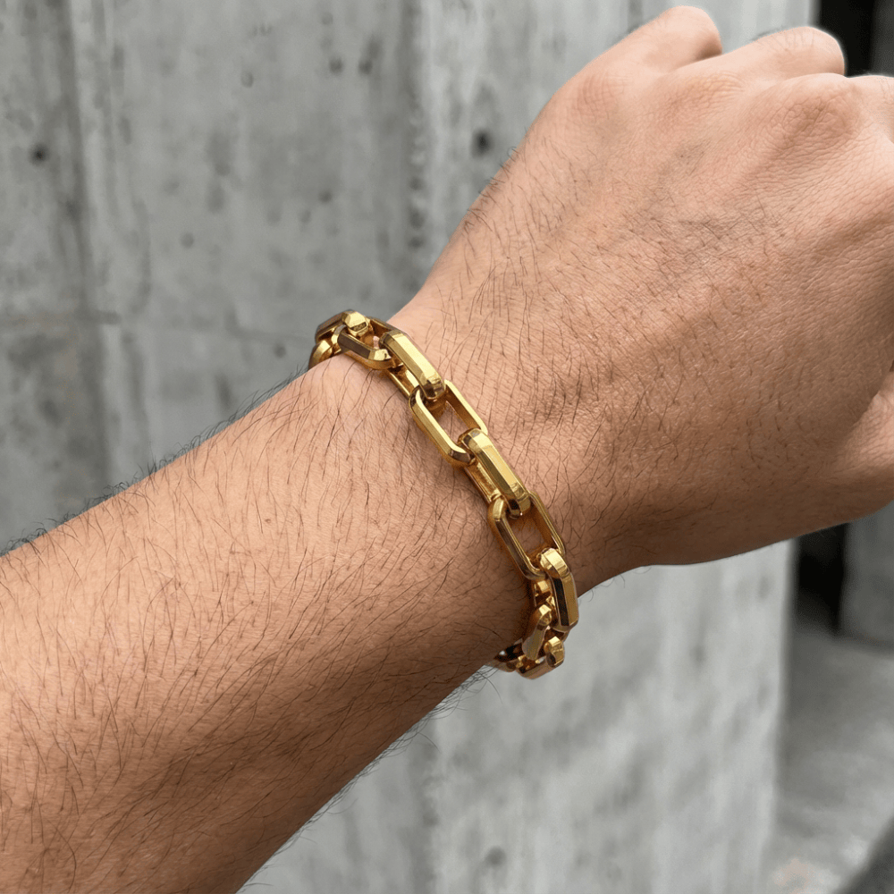 Bracelet homme gourmette or gros maillons acier inoxydable