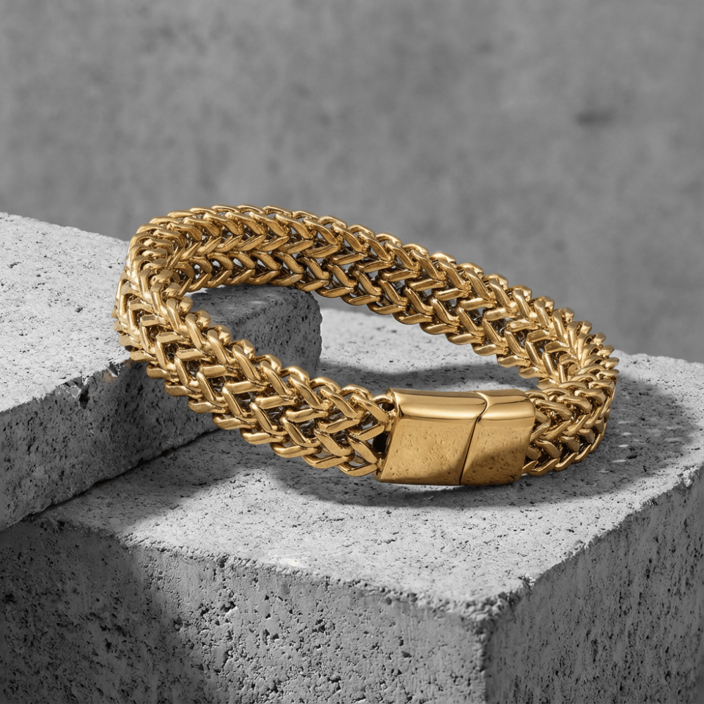 Bracelet gourmette homme or maille tressée acier inoxydable