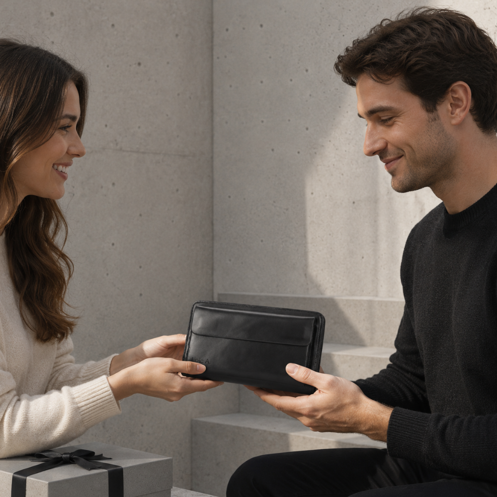 Grand portefeuille homme cuir personnalise noir idee cadeau gravure
