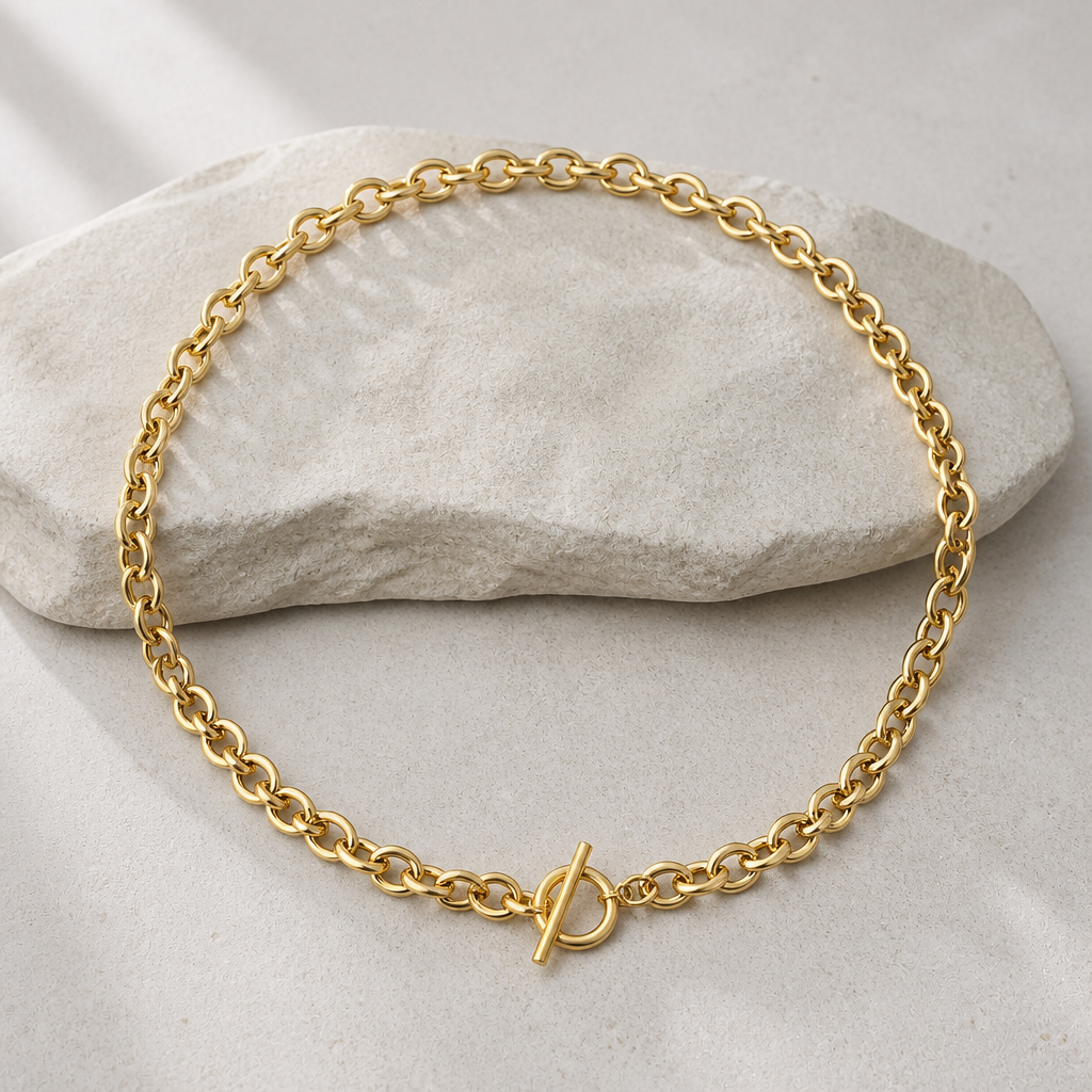 chaine homme maille forçat or acier fermoir toggle