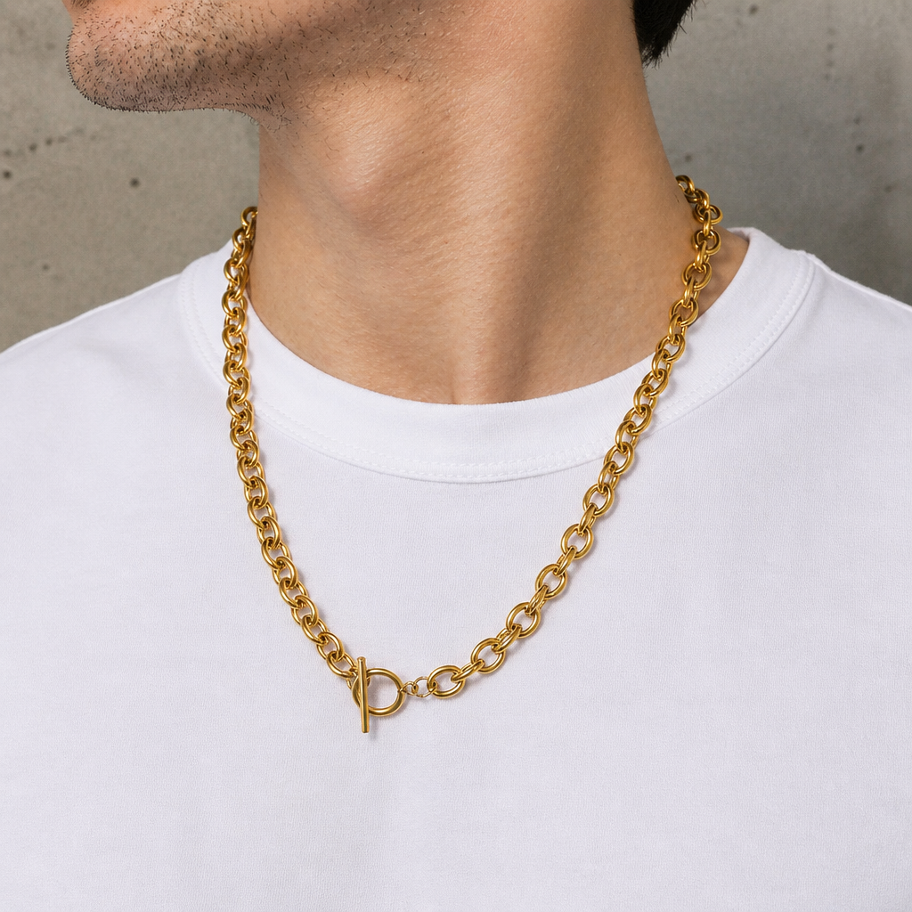chaine homme or maille forçat acier portée