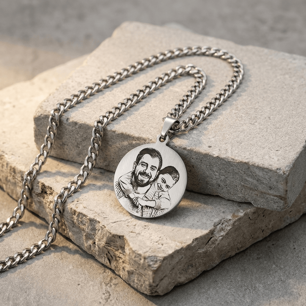 pendentif personnalise photo homme argent acier inoxydable