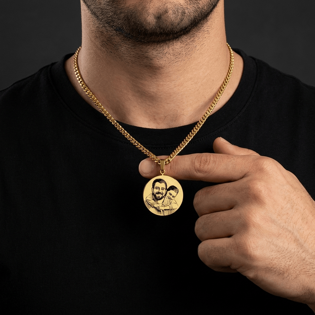 collier personnalise medaillon photo homme or acier
