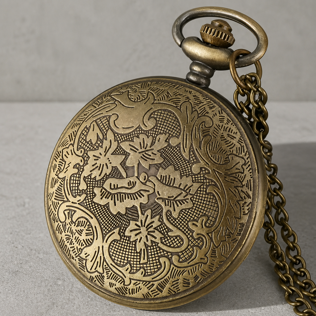 Dos plein gravé de fleurs de la montre à gousset bronze homme Gabin
