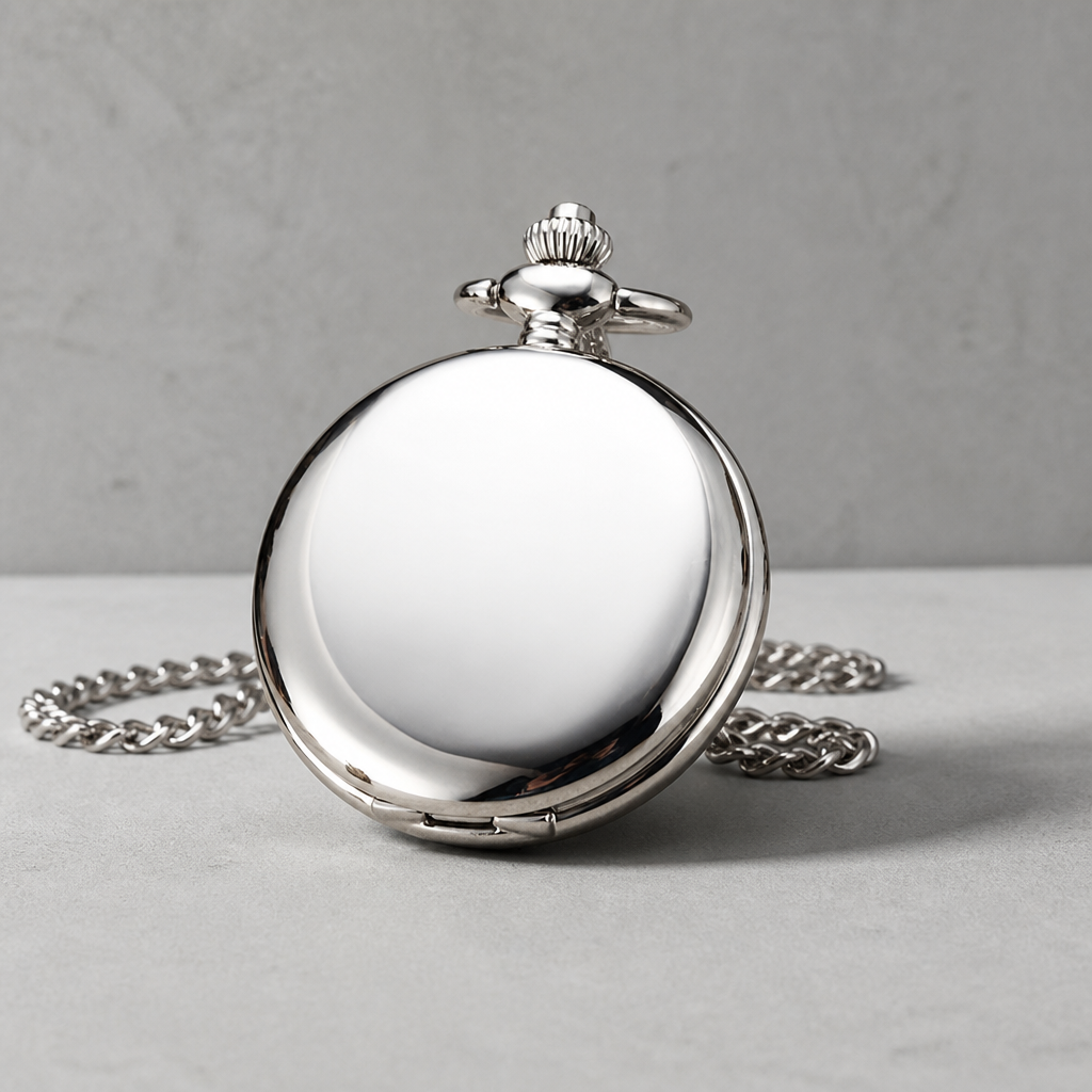 Montre à gousset moderne homme argent fermée, couvercle poli miroir sans gravure