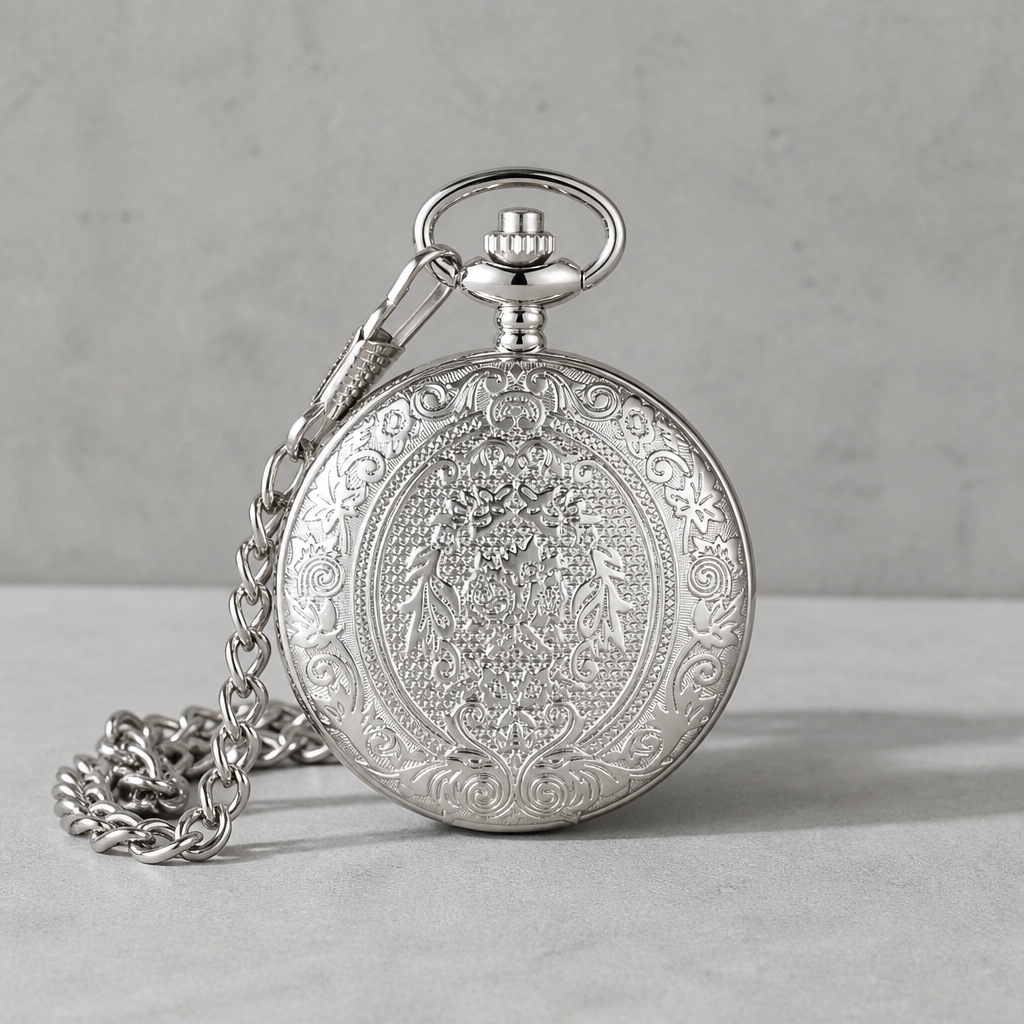 Montre à gousset Peaky Blinders homme argent fermée, couvercle gravé en relief