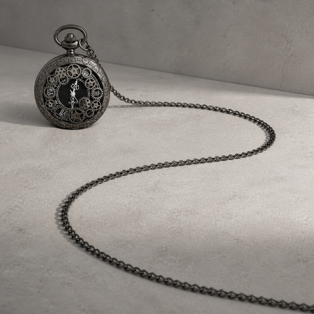 Des Finitions Exemplaires - Montre à Gousset Quartz Noire à Engrenages, modèle Anatole