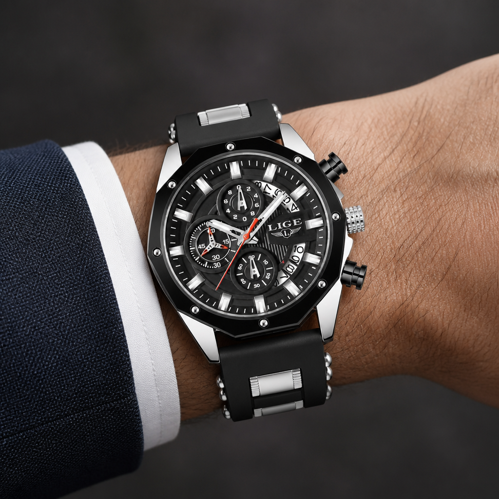Des Finitions Exemplaires - Montre Bracelet Silicone Homme Chronographe, modèle Jonas