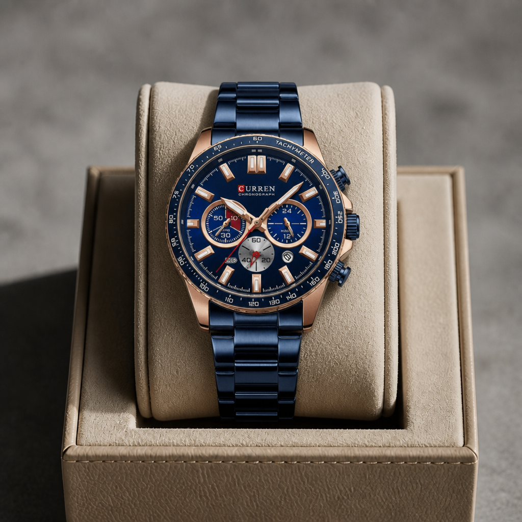 Montre chronographe homme acier bleue dans son écrin La Boutique Des Hommes