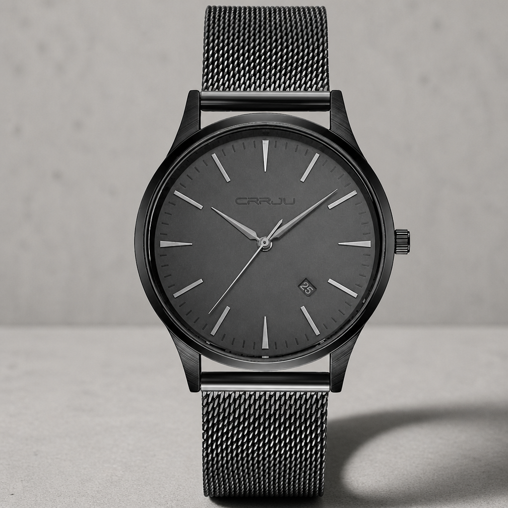 Montre fine homme à cadran gris anthracite et bracelet maille milanaise