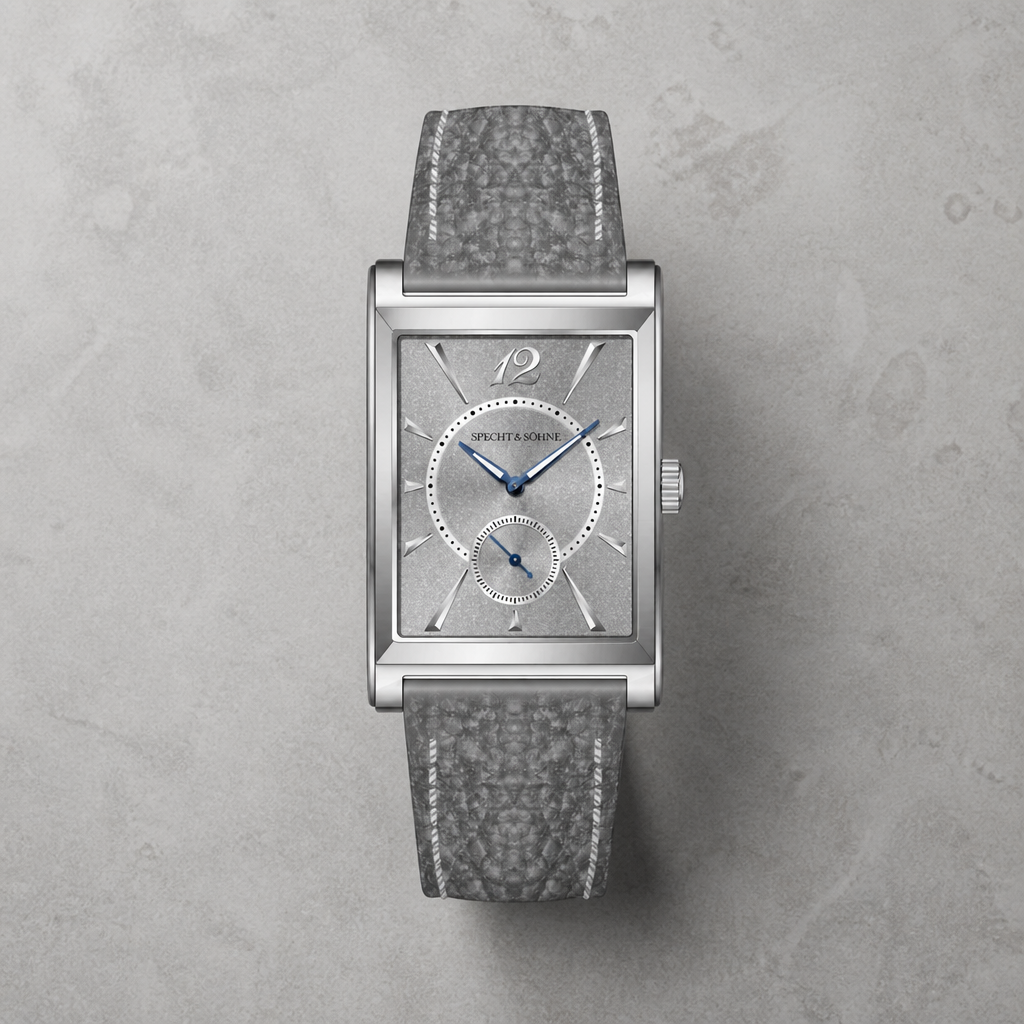 Montre rectangulaire homme boîtier acier, cadran gris et bracelet cuir gris