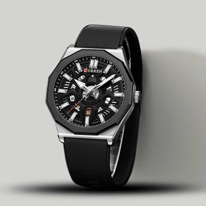 Montre homme sportive noire à cadran squelette et bracelet silicone