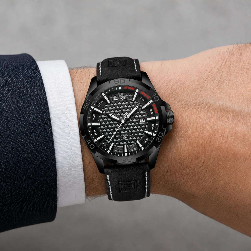 Montre homme tendance à boîtier noir portée au poignet