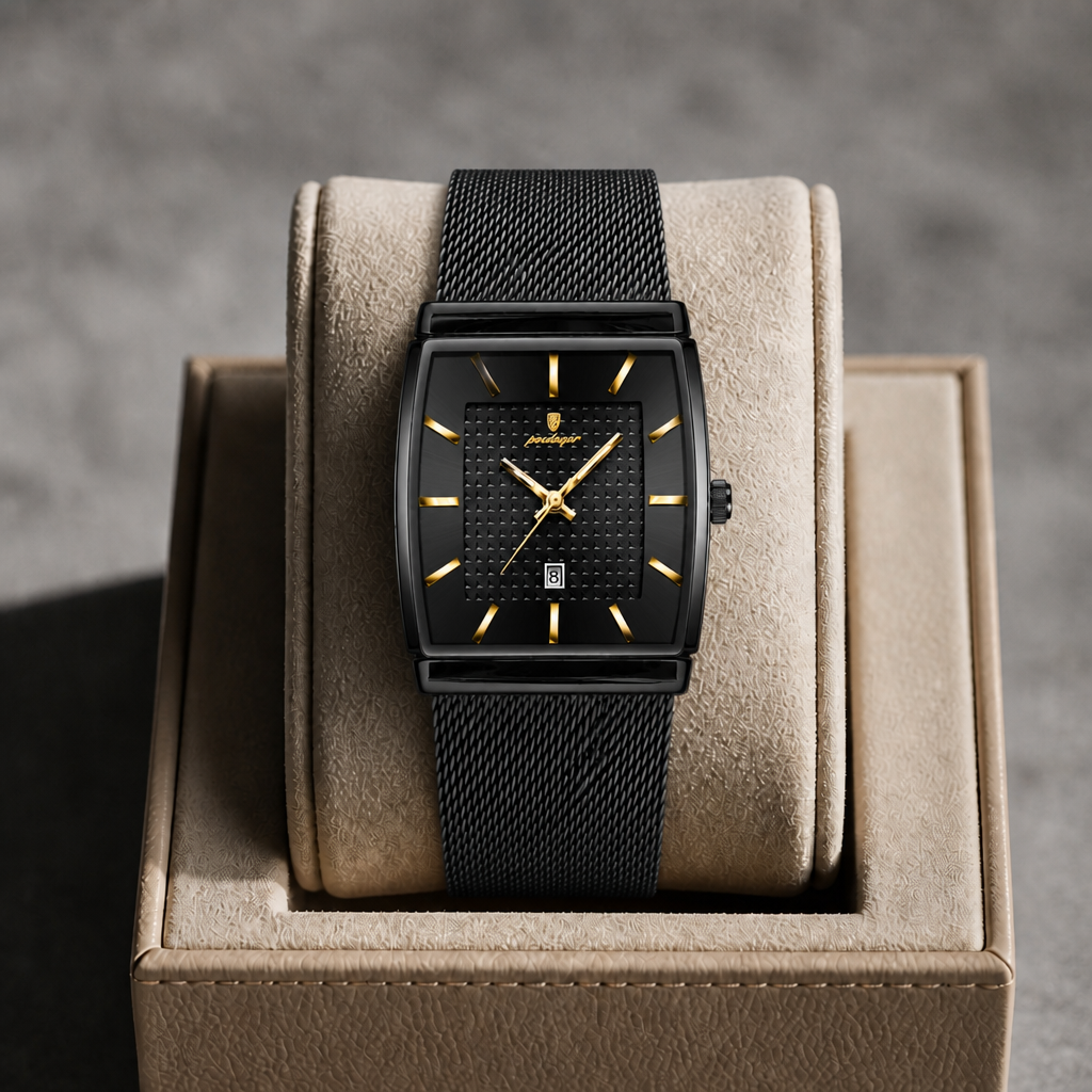 Des Finitions Exemplaires - Montre Maille Milanaise Homme Rectangulaire, modèle Lucien