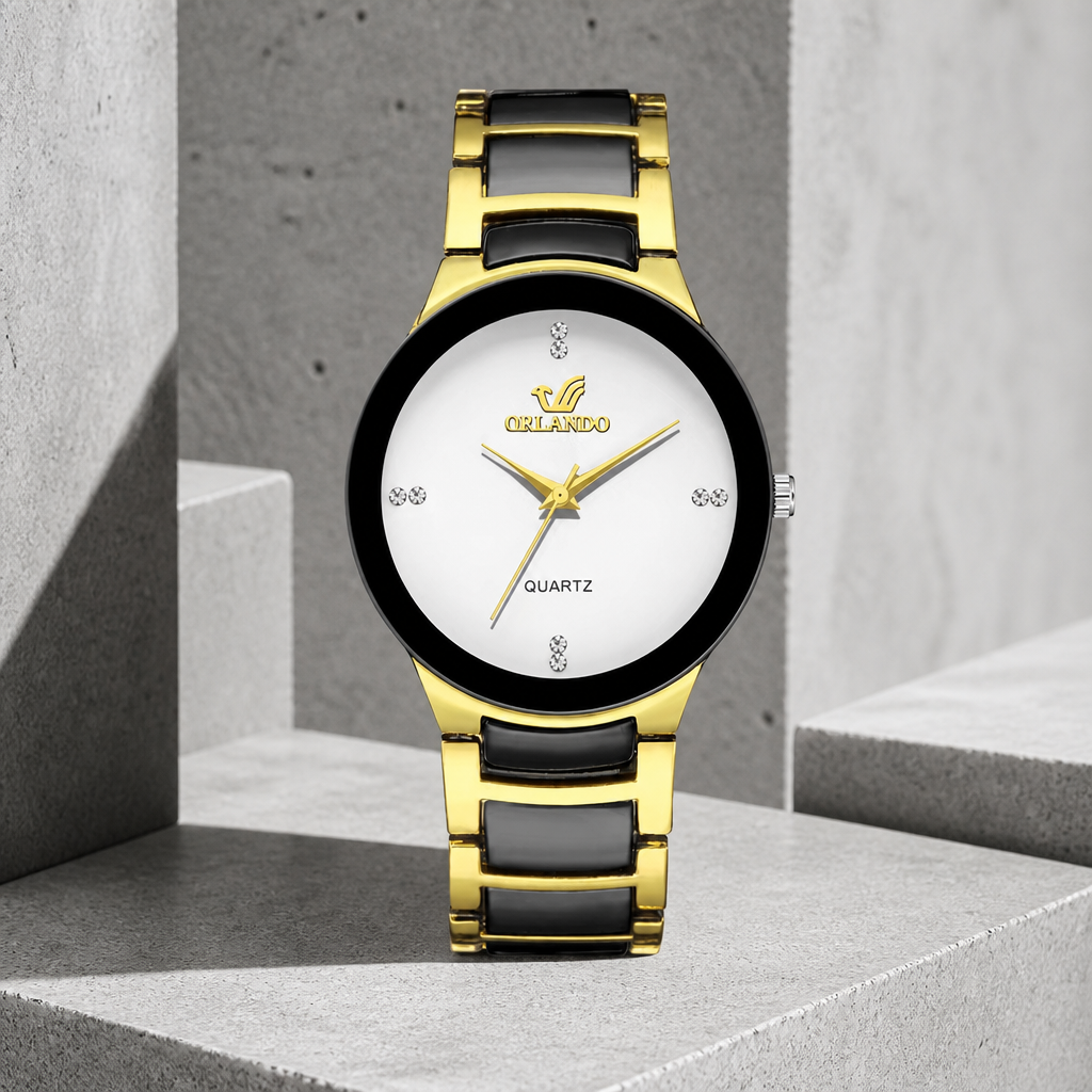 Des Finitions Exemplaires - Montre Noir et Or Homme à Quartz, Boîtier Rond Fin, modèle Auguste