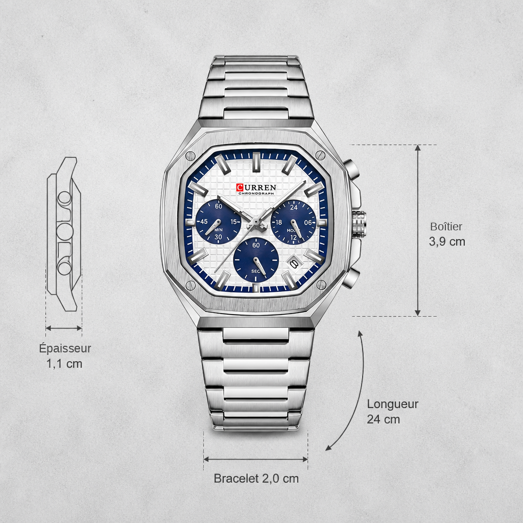 Des Finitions Exemplaires - Montre Octogonale Homme Chronographe à Quartz, modèle Léon