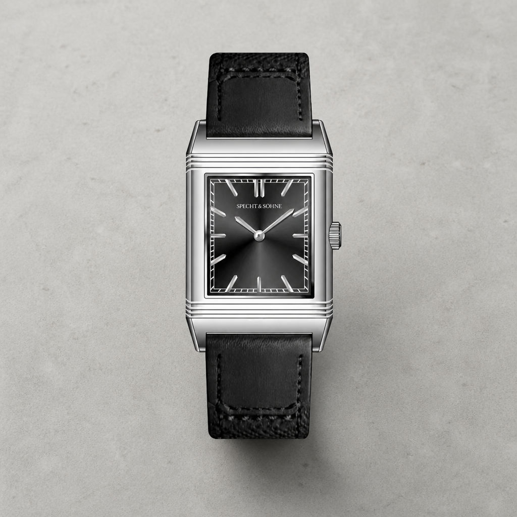 Montre vintage rectangulaire homme, boîtier acier réversible et cadran anthracite