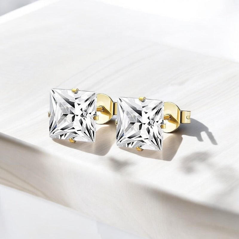 Boucles d'oreilles homme carrées effet diamant 