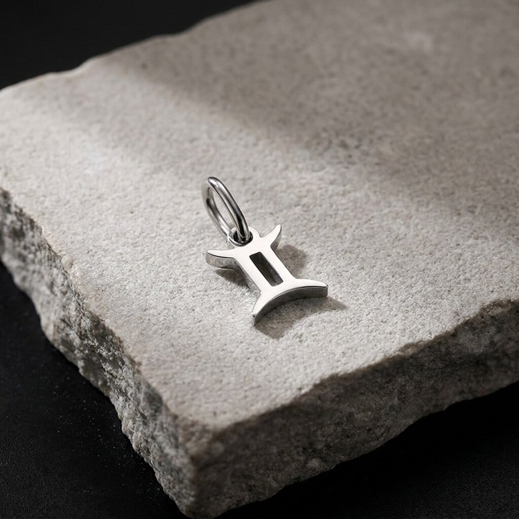 pendentif zodiac homme acier argent discret gémeaux