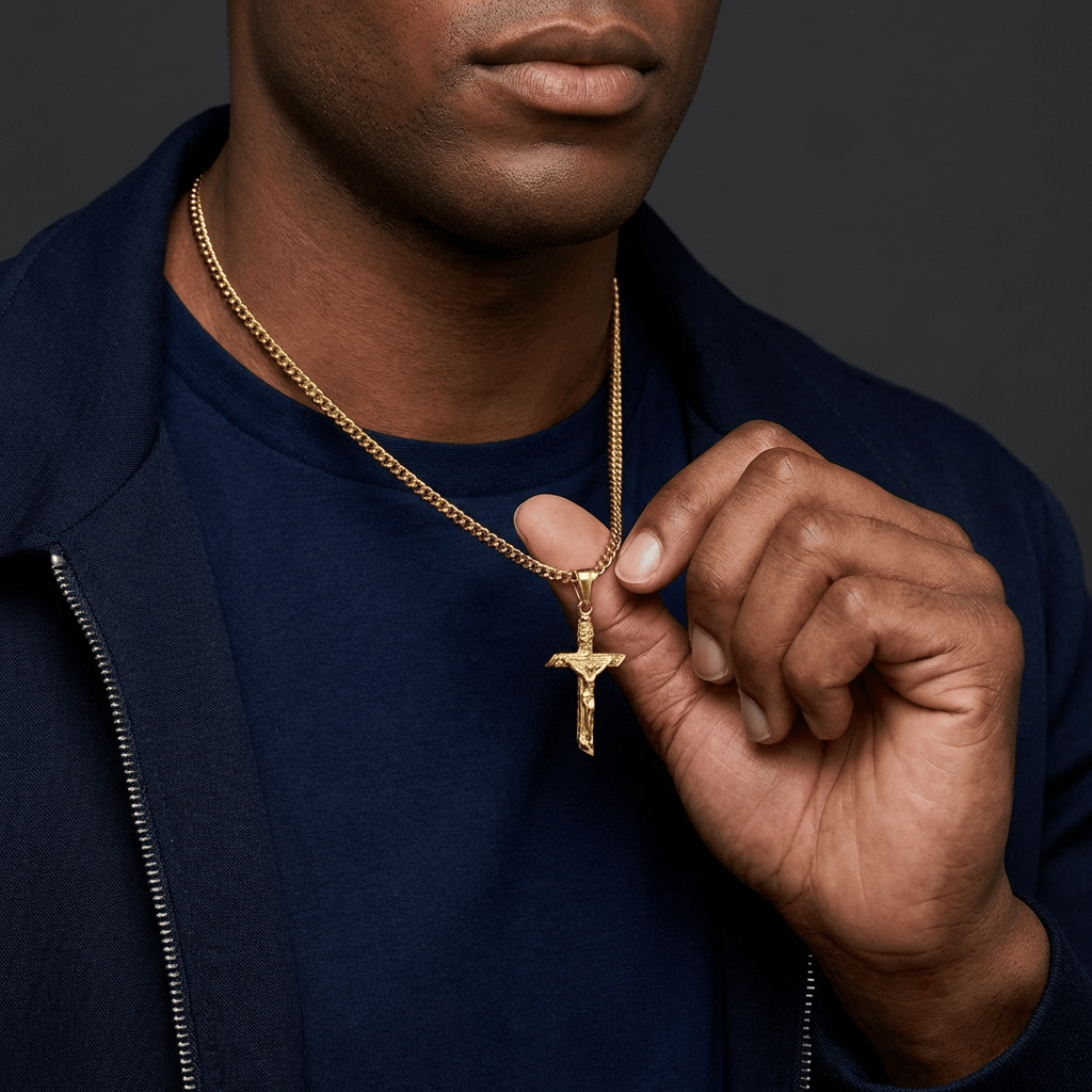 Collier Croix Or Homme Jésus Acier Inoxydable
