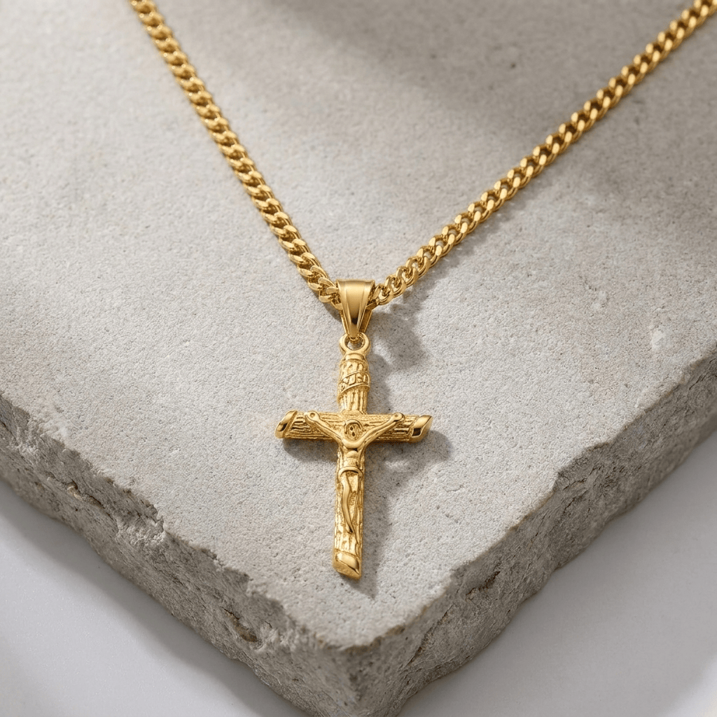 Collier Croix Or Homme Jésus Acier Inoxydable