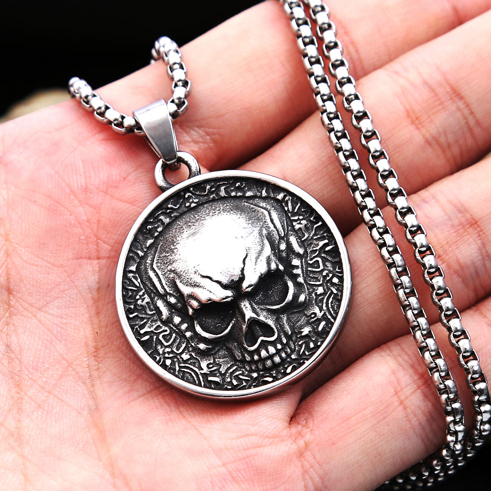 collier tête de mort homme médaillon crâne acier argent 