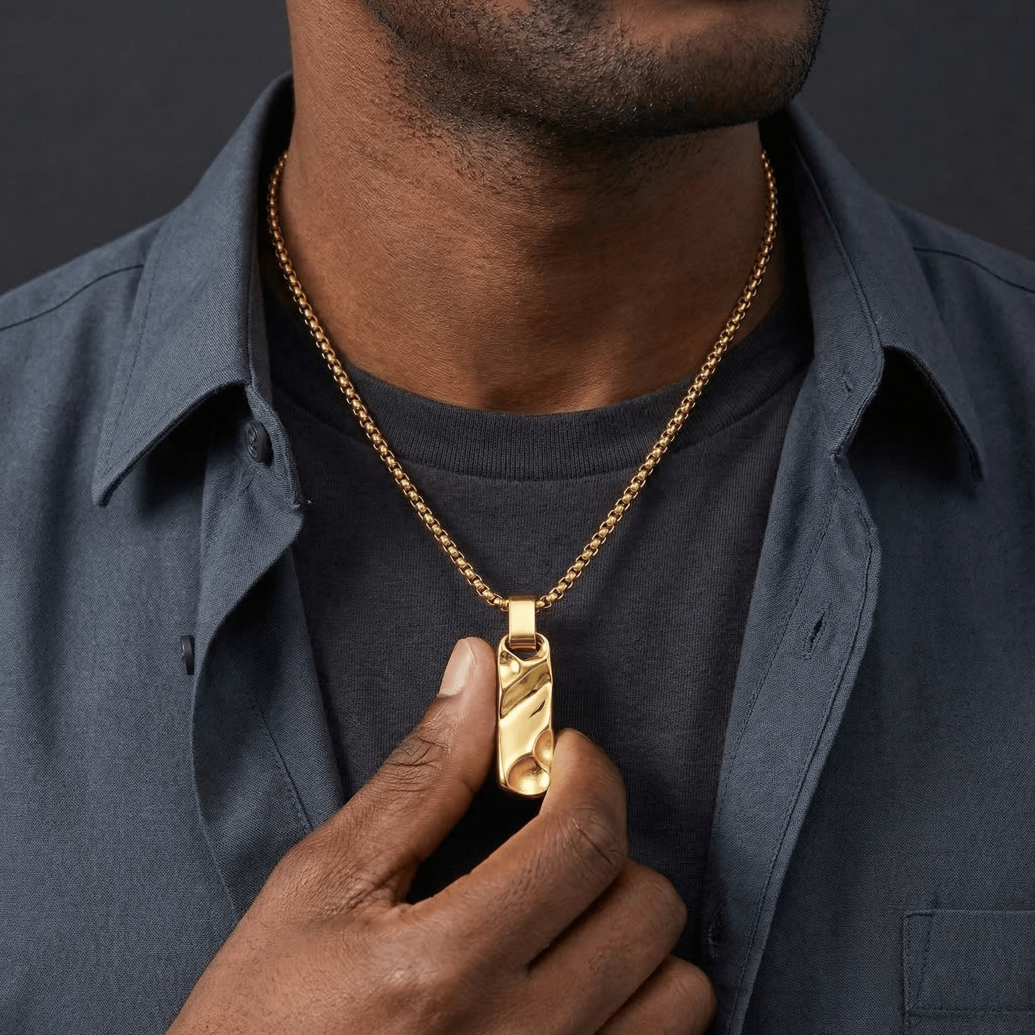 collier pendentif homme barre doré acier inoxydable