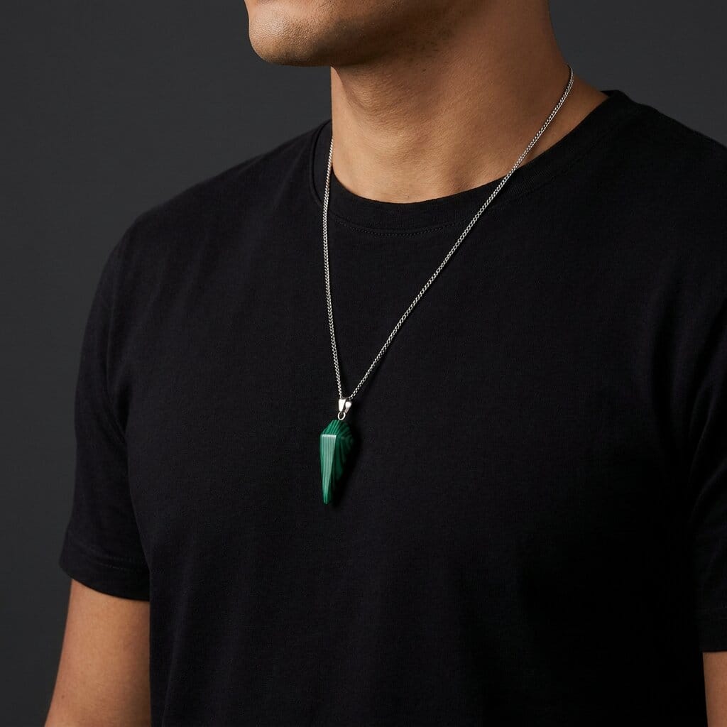 collier pendentif homme pierre naturelle malachite vert