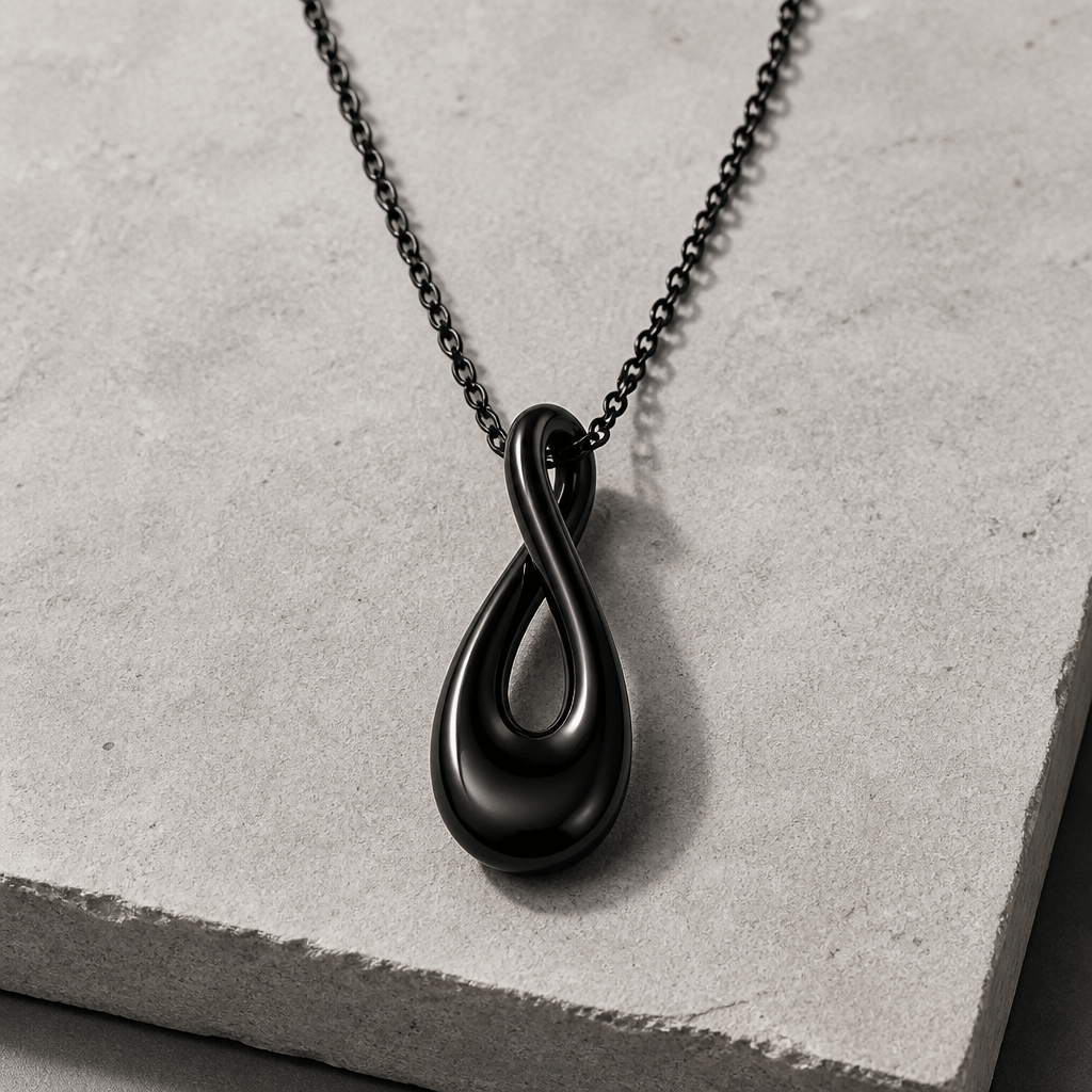 collier urne homme acier inoxydable noir infini