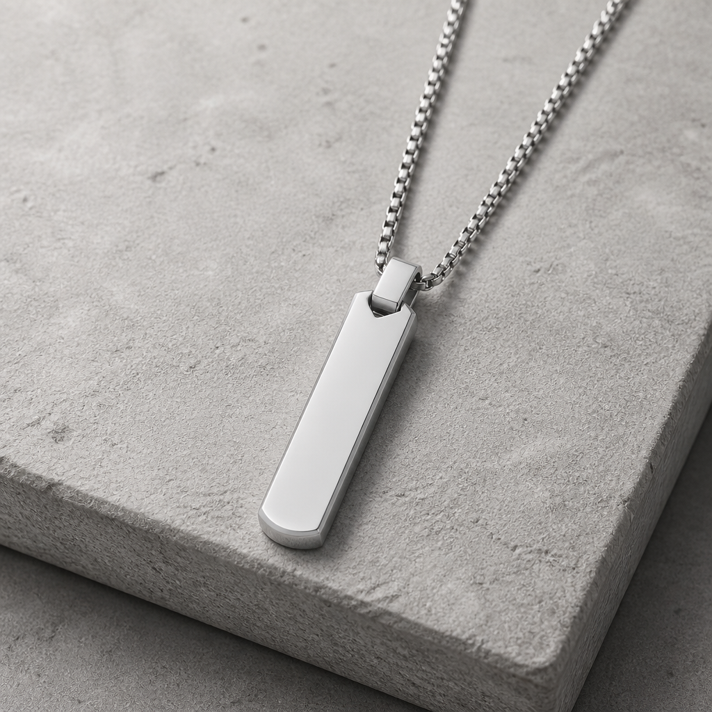 pendentif lettre homme barre argent acier inoxydable