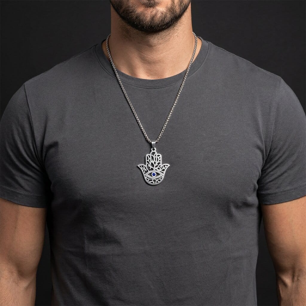 Collier Main de Fatma Homme Pendentif Hamsa Acier