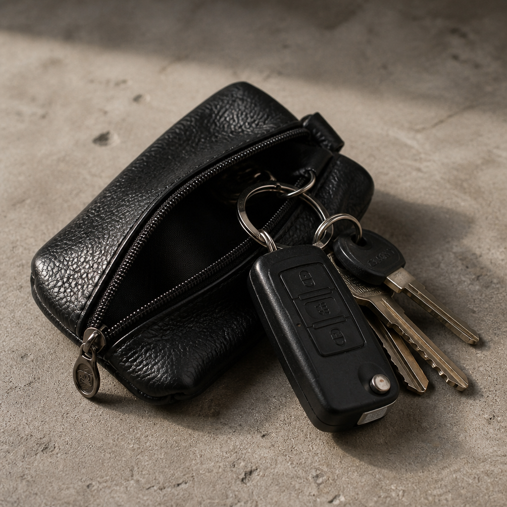 Porte-monnaie homme porte-clés, trousseau accroché à l'anneau interne