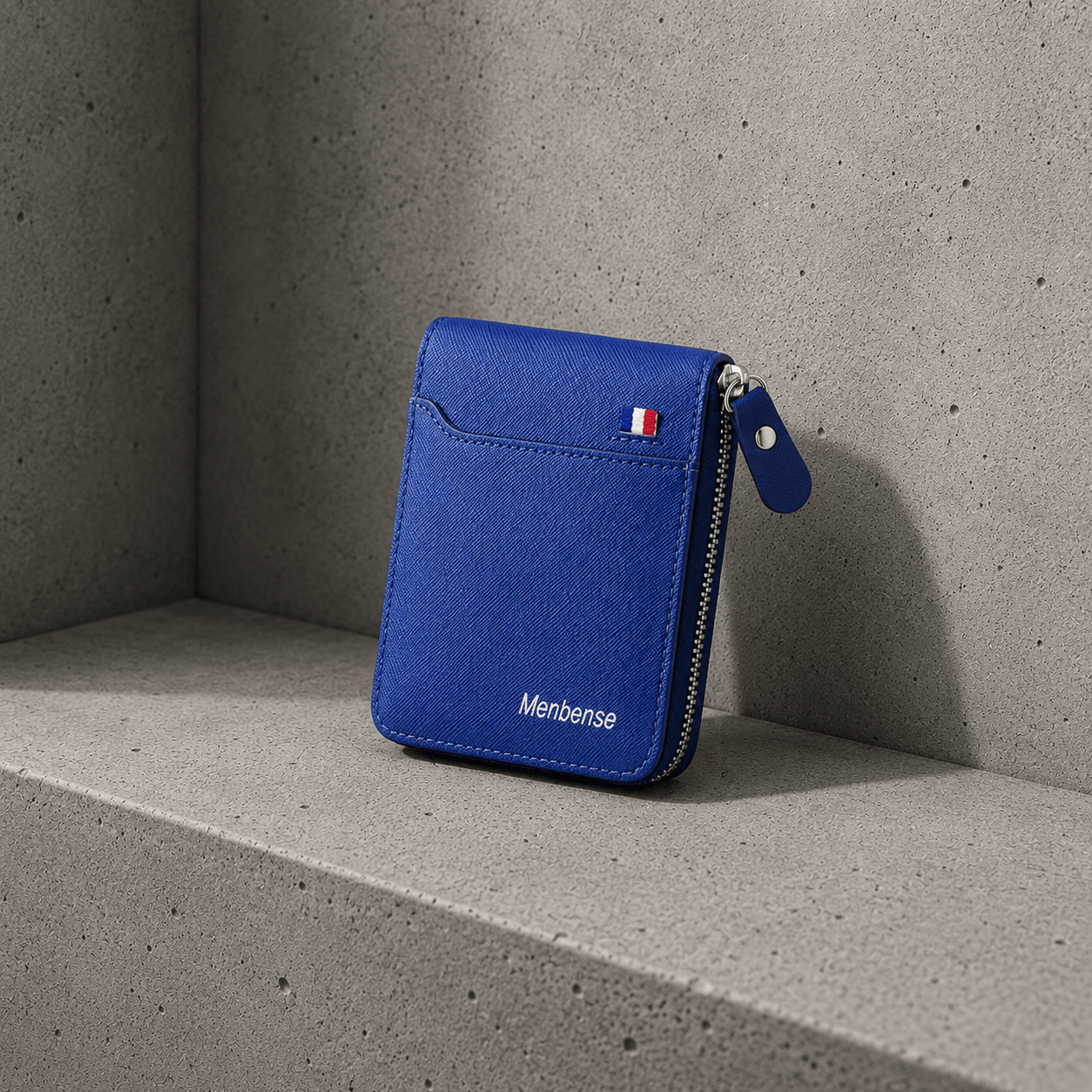 petit portefeuille homme bleu saffiano zippé anti rfid