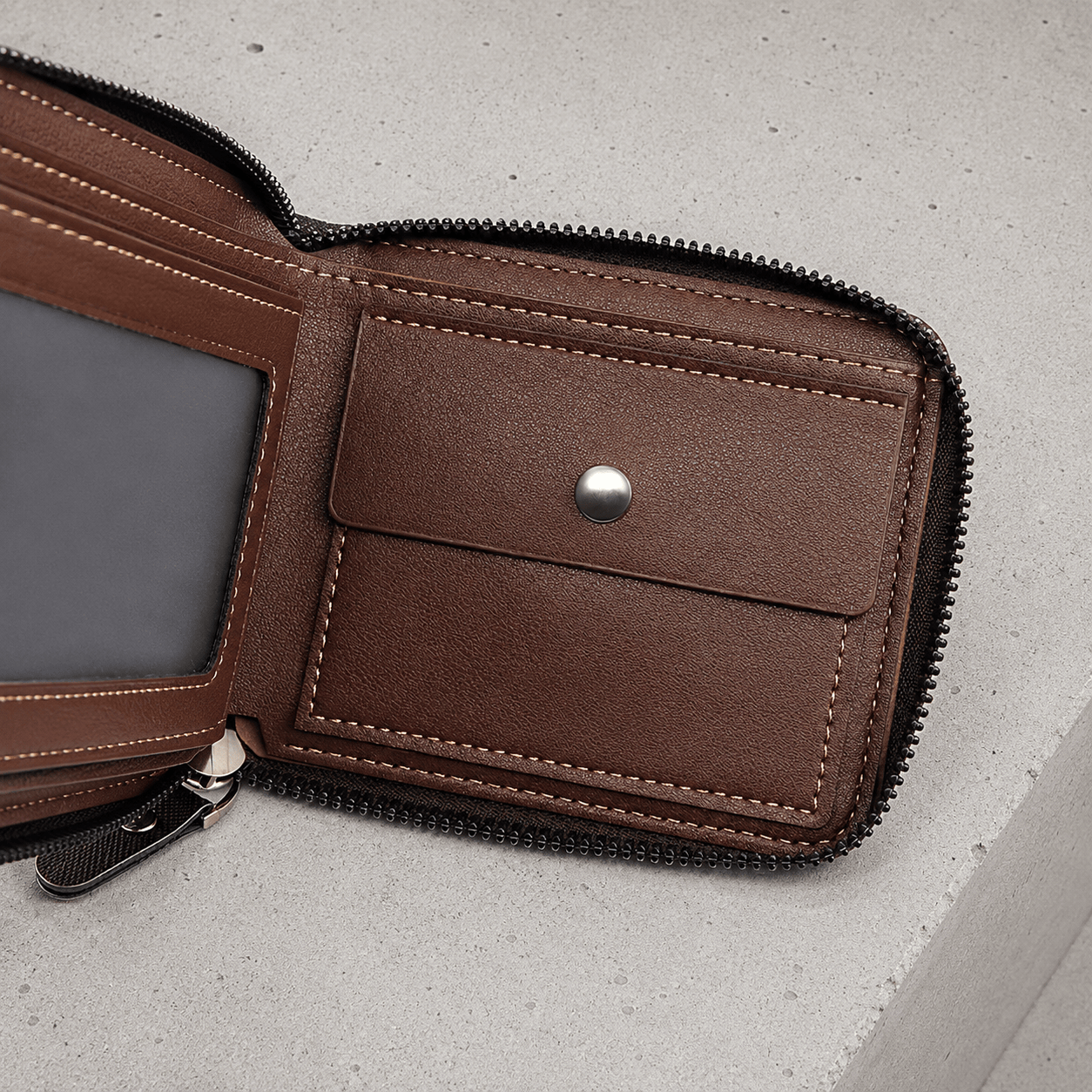 petit portefeuille homme marron compartiment monnaie bouton-pression