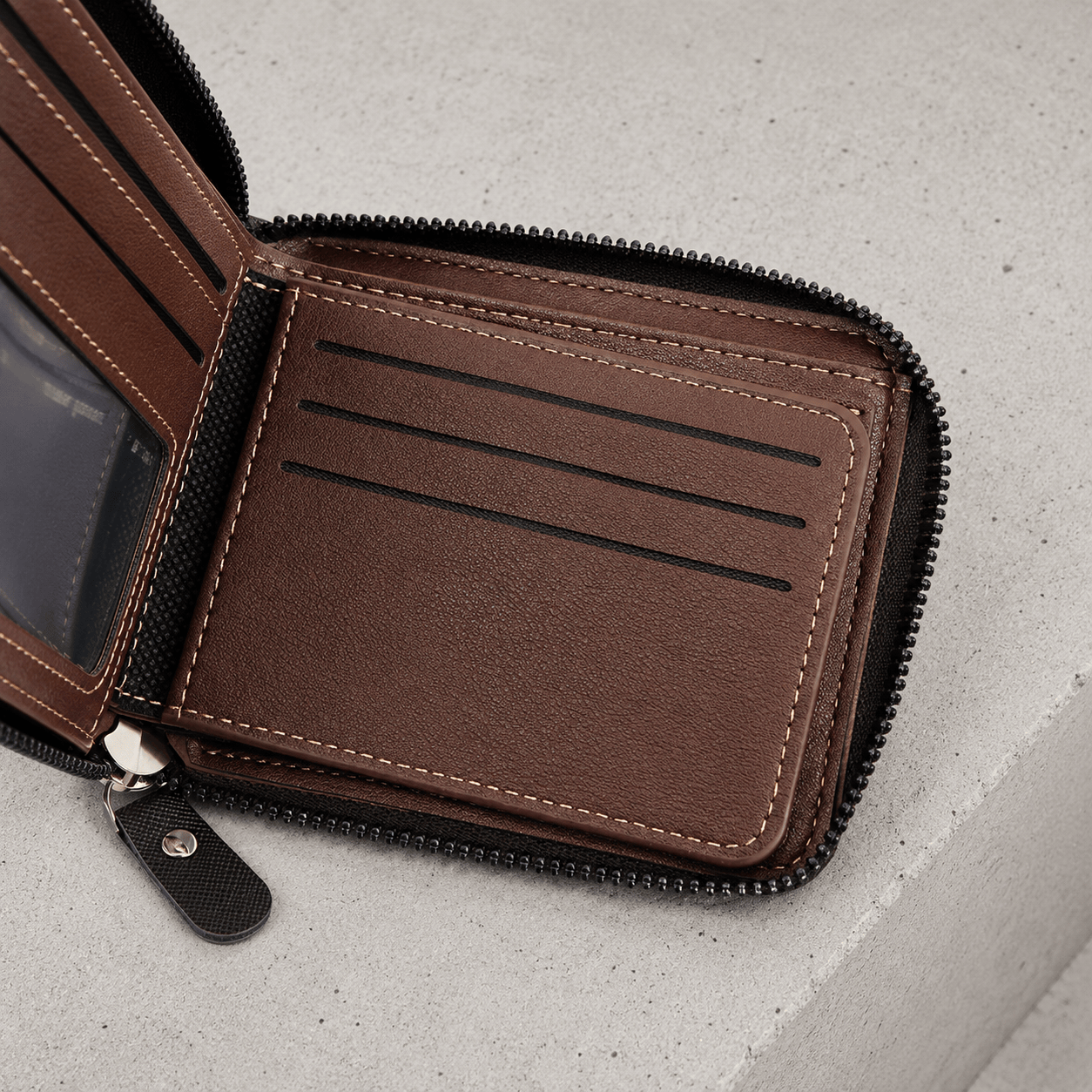 petit portefeuille homme marron intérieur porte-cartes saffiano