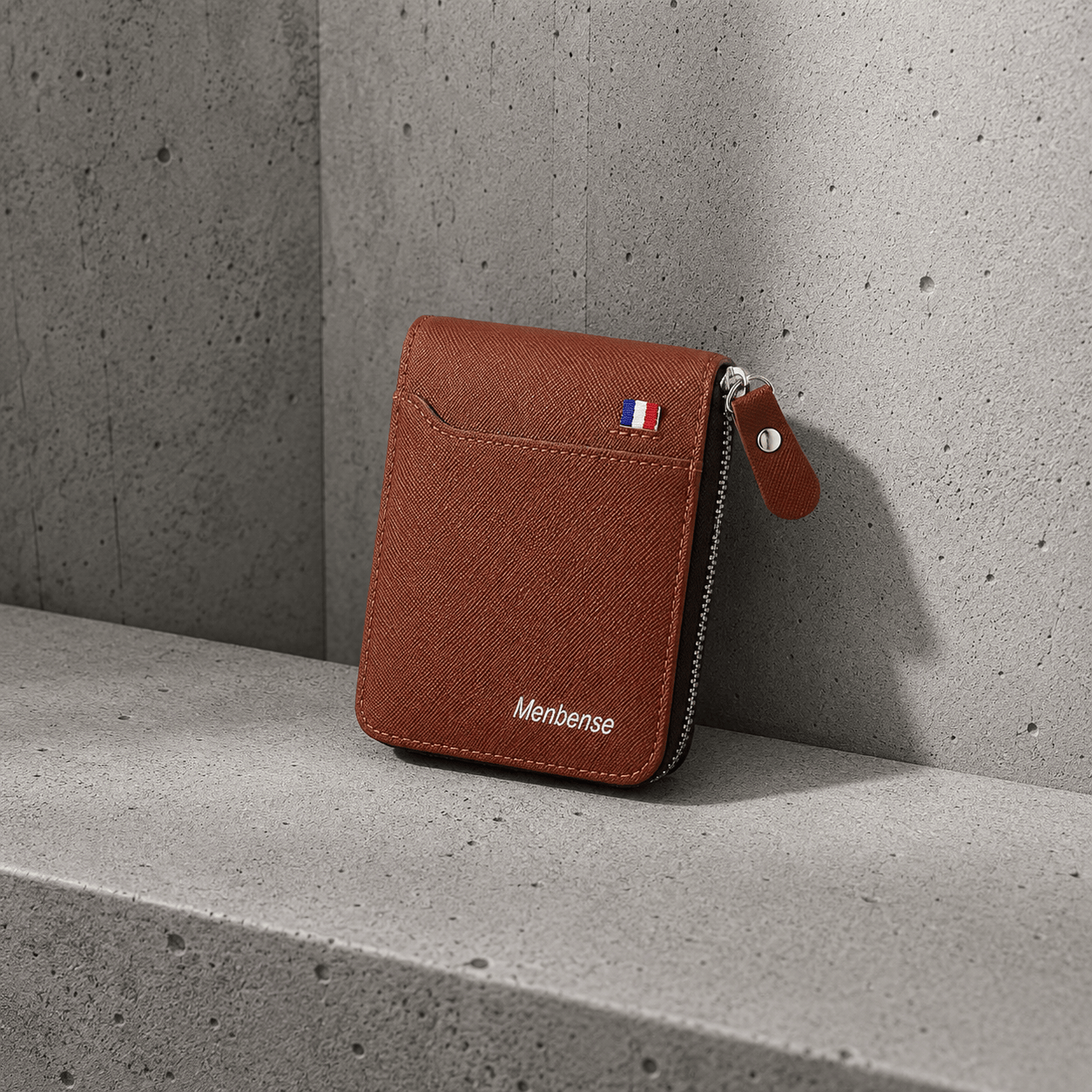 petit portefeuille homme marron saffiano zippé anti rfid