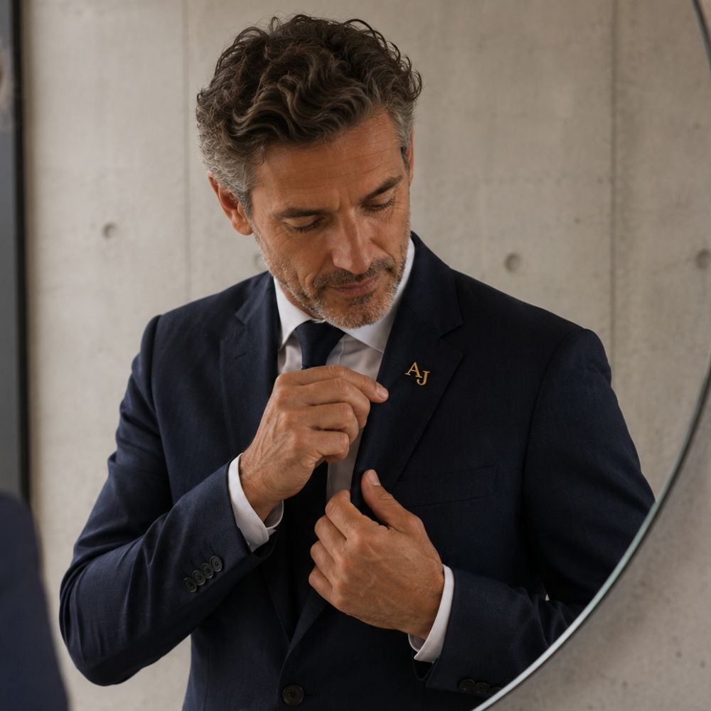 pins personnalisé homme métal or porté costume