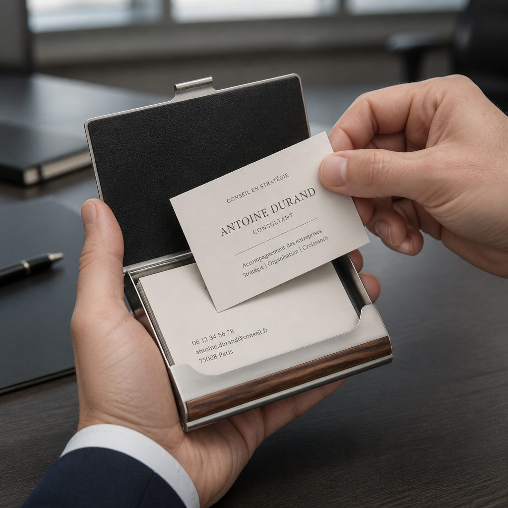 porte-cartes homme bois acier bureau