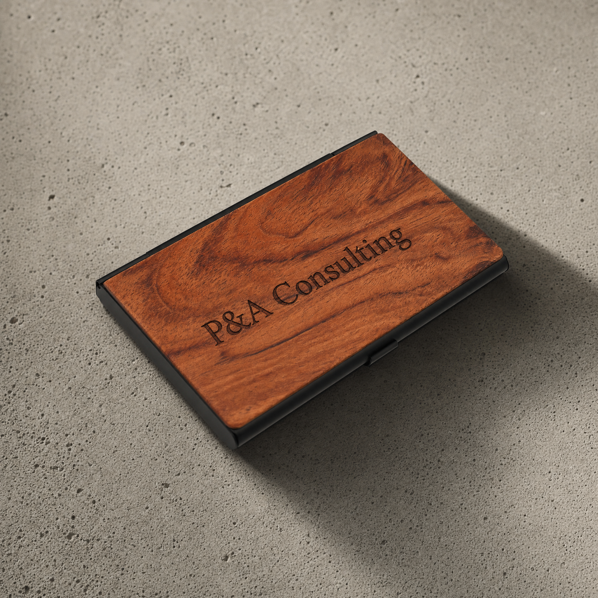 porte-cartes bois palissandre personnalisé homme acier noir