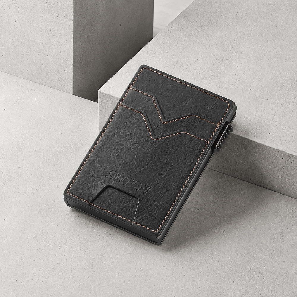Porte-cartes homme coulissant noir pop-up slim 