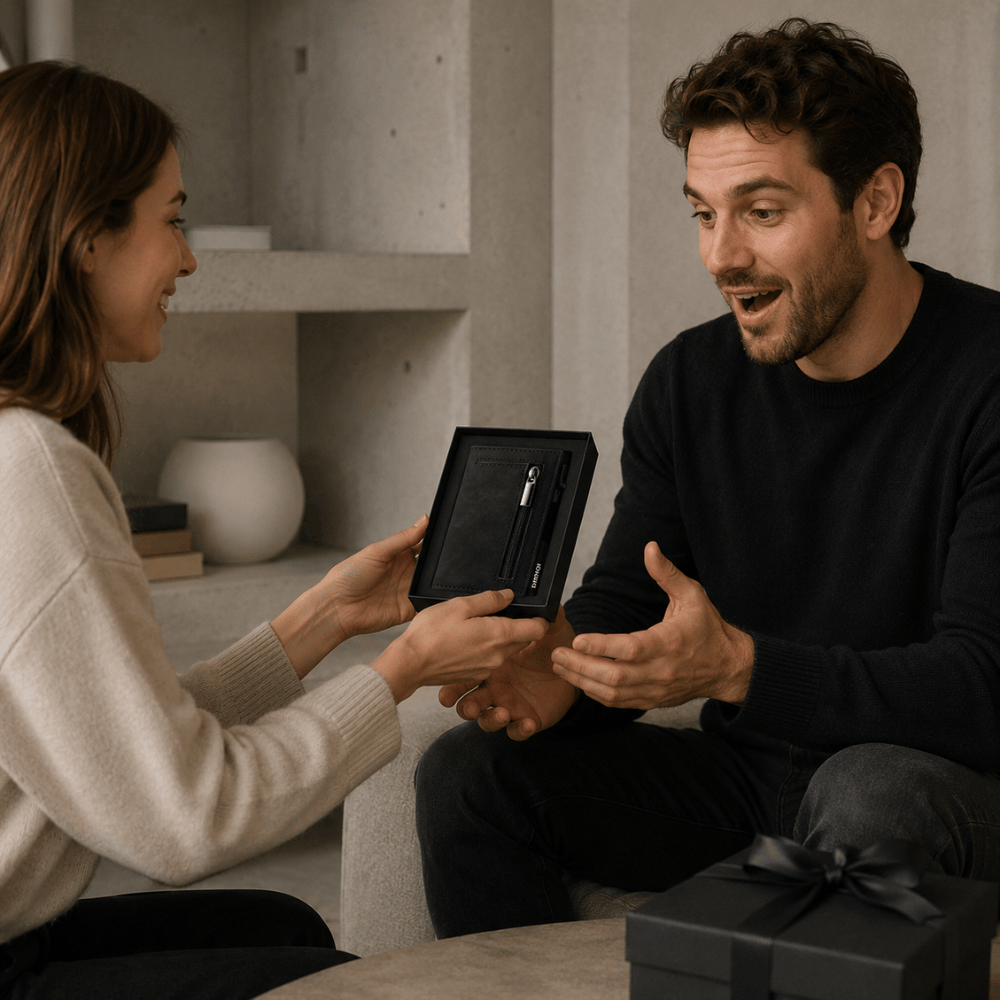 Coffret cadeau porte-cartes homme cuir et aluminium
