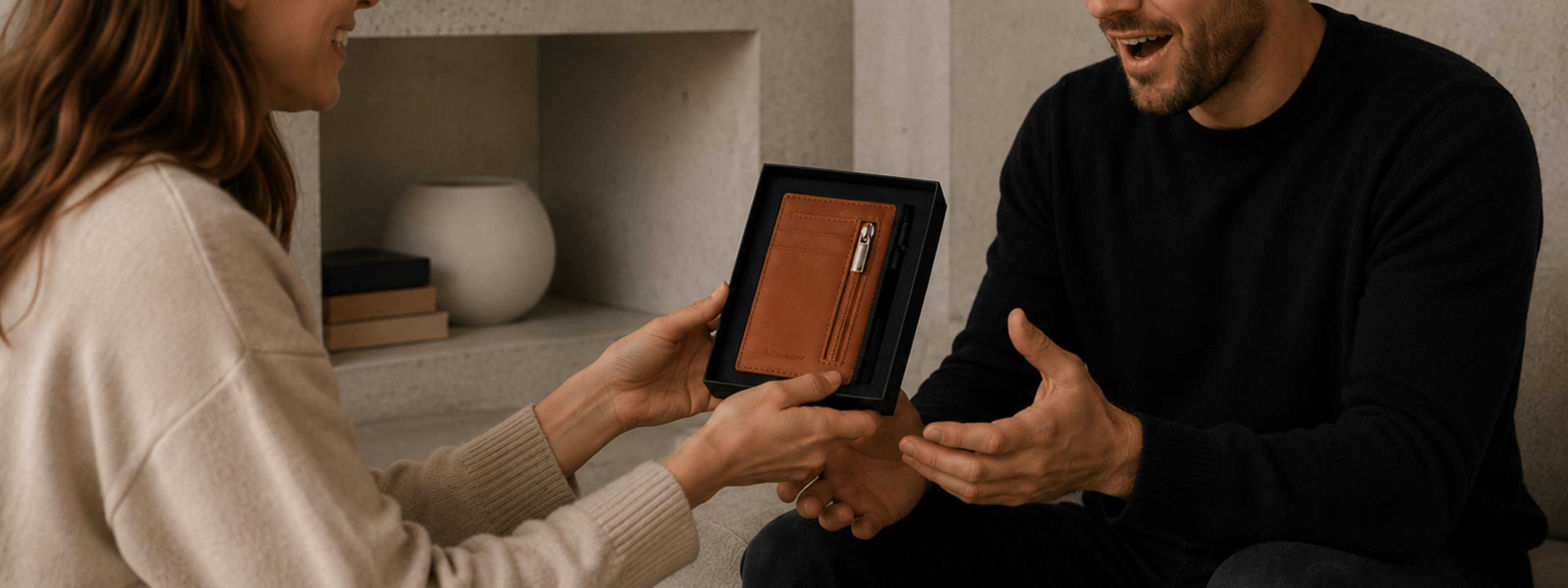 Porte-cartes homme cuir cognac avec pince à billets, idée cadeau