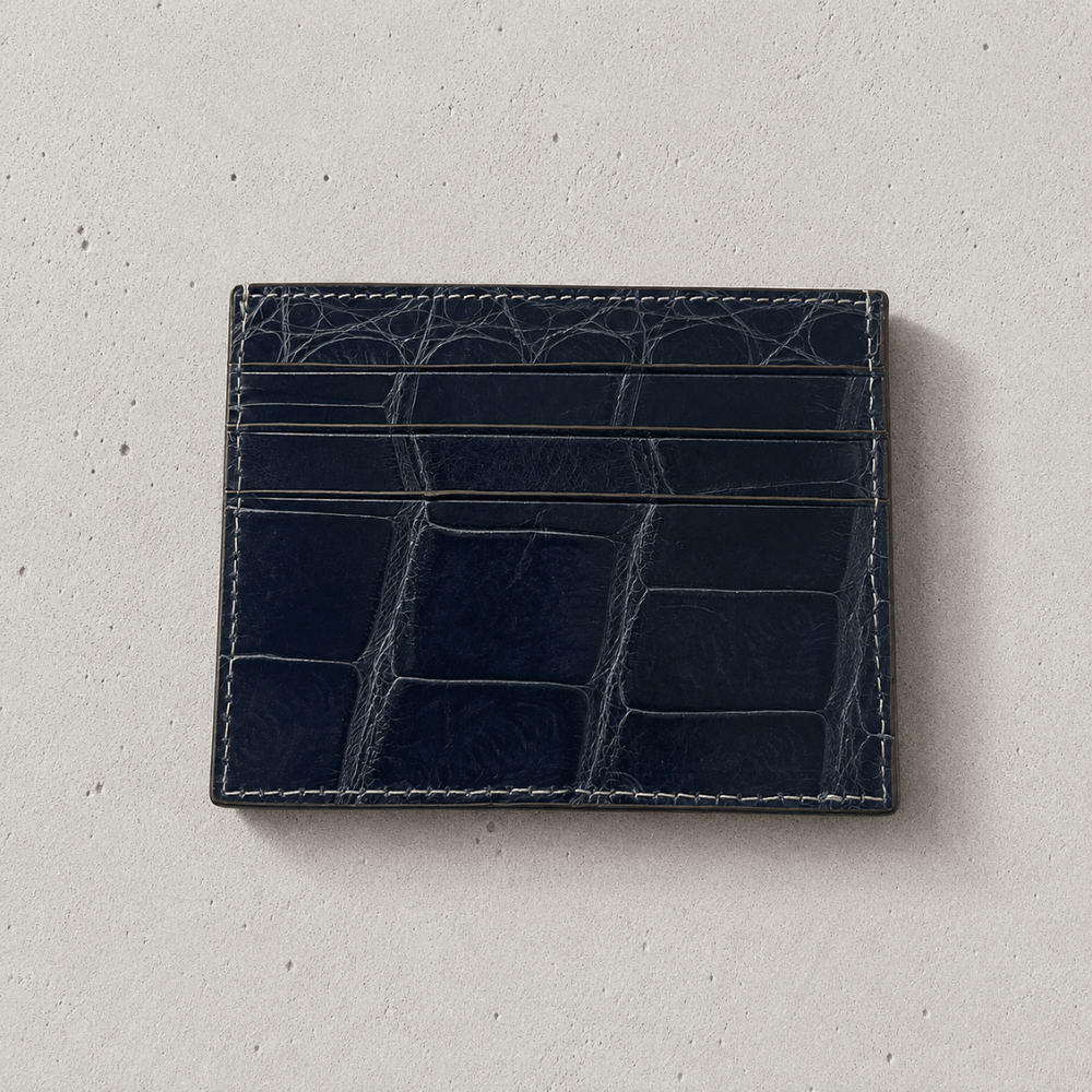 porte-cartes homme cuir crocodile bleu marine